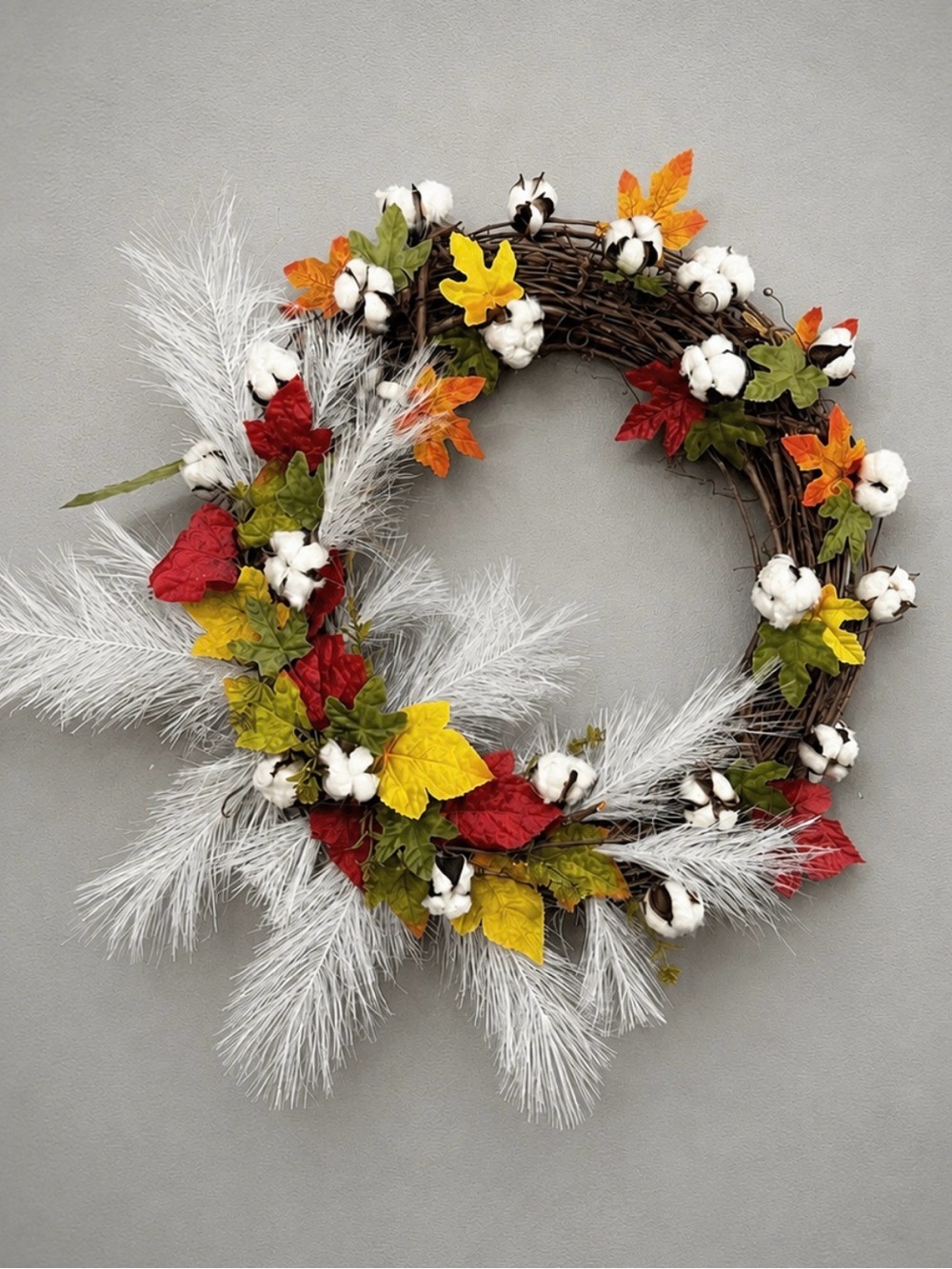 Autumn Wreath | 🍁 Foliage | Cotton Buds | UpCycled Grapevine Wreath